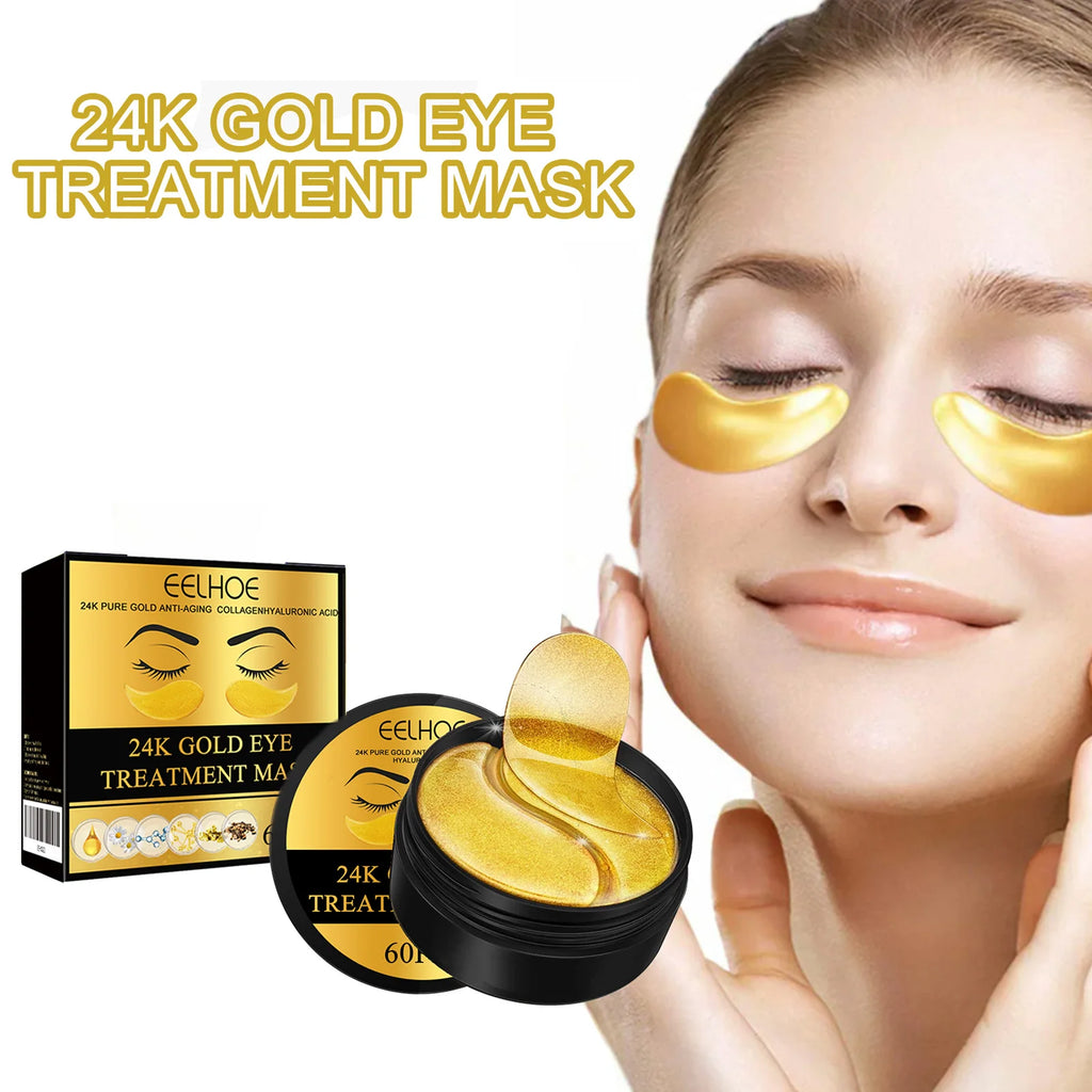24K Gold Eye Treatment Mask Remove Dark Eye Circles Firming Fade Fine Lines Anti-Aging Hyaluronic Acid Collagen Under Eye Mask Oasis Select