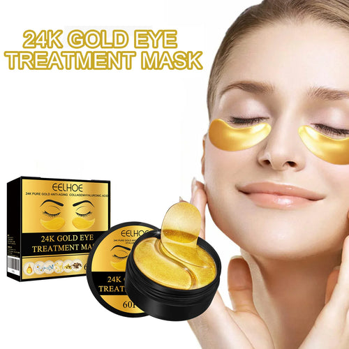 24K Gold Eye Treatment Mask Remove Dark Eye Circles Firming Fade Fine Lines Anti-Aging Hyaluronic Acid Collagen Under Eye Mask Oasis Select