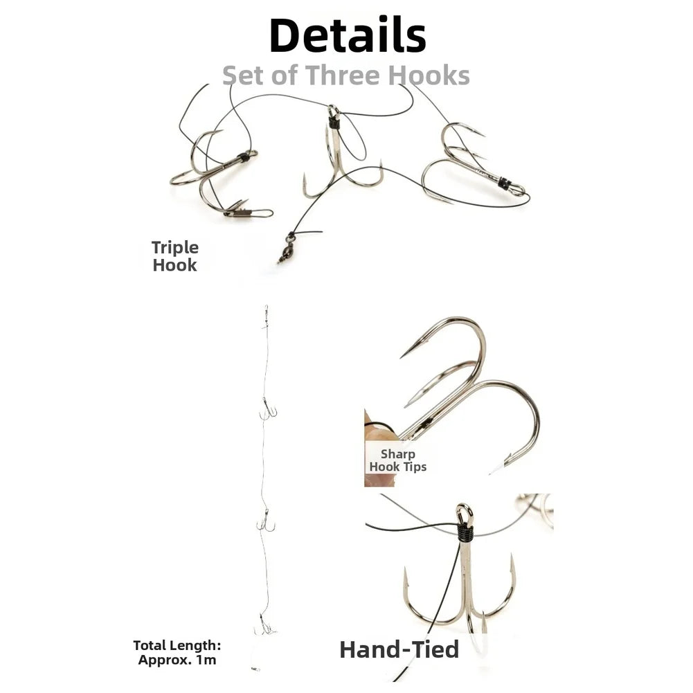 3 Pack Treble Hook Rig With Barbed Points For Saltwater Fishing Boat Trolling Marine Terminal Tackle Accessories Oasis Select