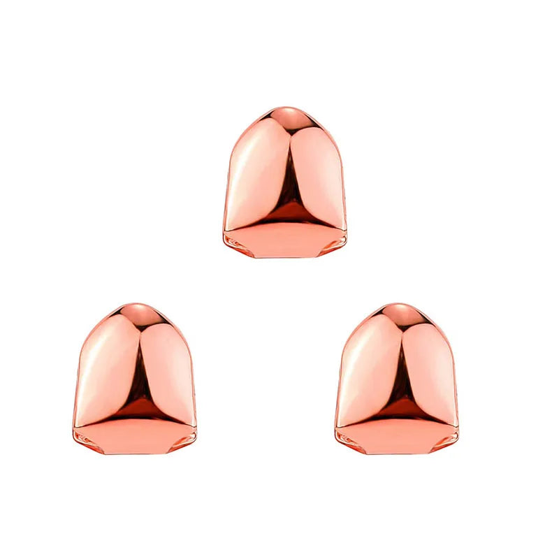 1/2/3/4pcs Fashion Gold Color Small Single Tooth Cap Grills Hip Hop Style Teeth Grill Golden Dental Braces Teeth Makeup Tools Oasis Select 3pcs Rose Gold