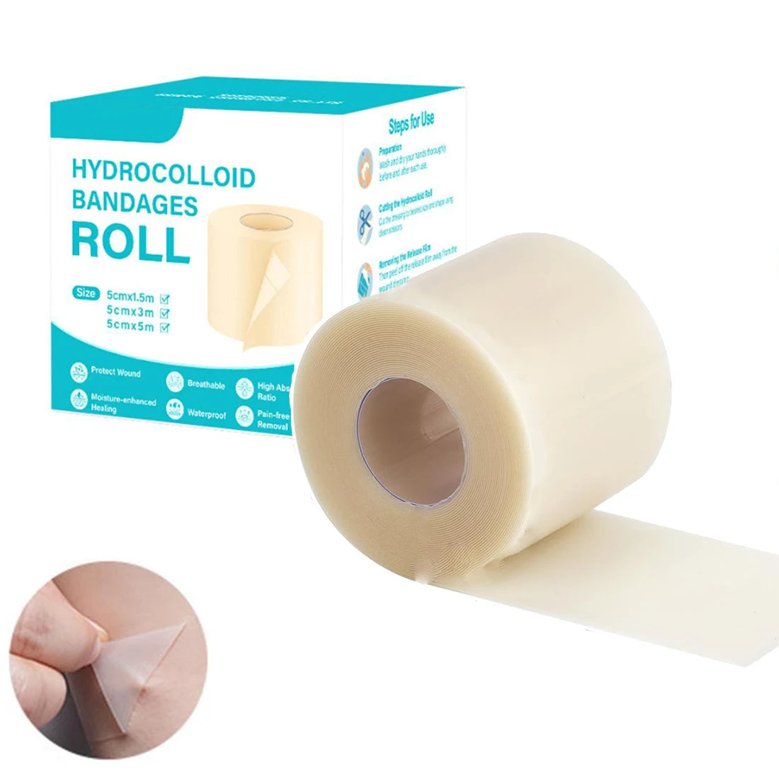 Hydrocolloid Patch Large Bandages with Self-Adhesive, 1/2/3PCS Hydrocolloid Roll for Wound Care,Absorbent, Flexible, Waterproof Oasis Select
