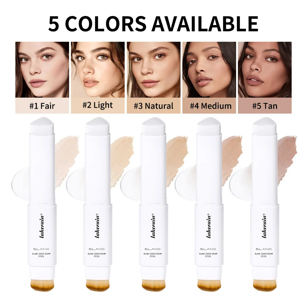 Lakerain Color Changing Foundation Stick Full Coverage Matte Finish Dual-Ended Brush & Stick Waterproof Smooth Foundation Makeup Oasis Select