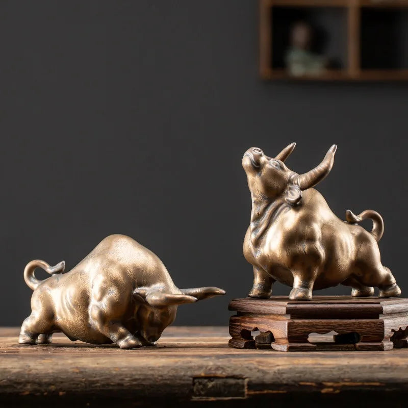 Ceramic Fengshui Buffalo Small Ornaments To Attract Wealth Chinese Style Home Desktop Decoration Zodiac Ox Gifts Oasis Select