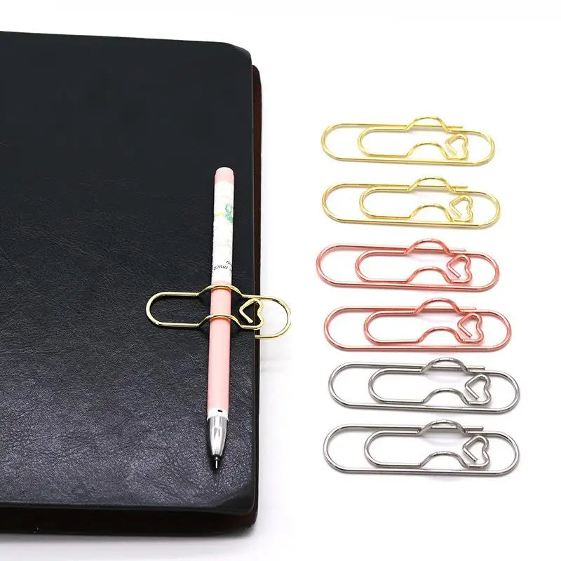 5Pcs Multi-functional Pen Clips, Heart Shaped Paper Clip Pen Holders Notebook Fastener Accessories Fixed Pen Clips Oasis Select