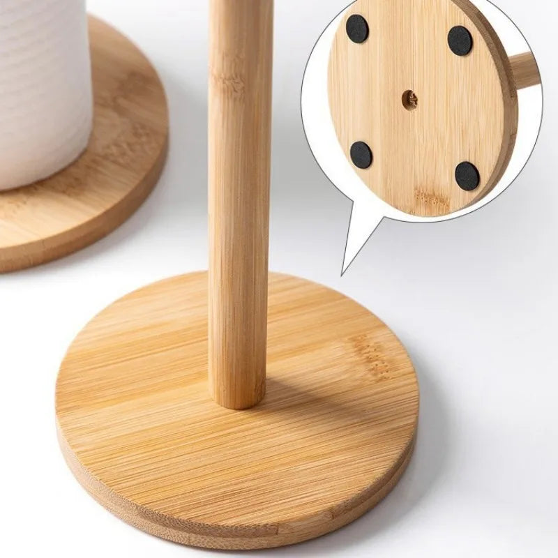 Kitchen Wooden Roll Paper Towel Holder Bathroom Tissue Stand Dining Table Vertical Napkins Rack Toilet Storage Accessories Oasis Select