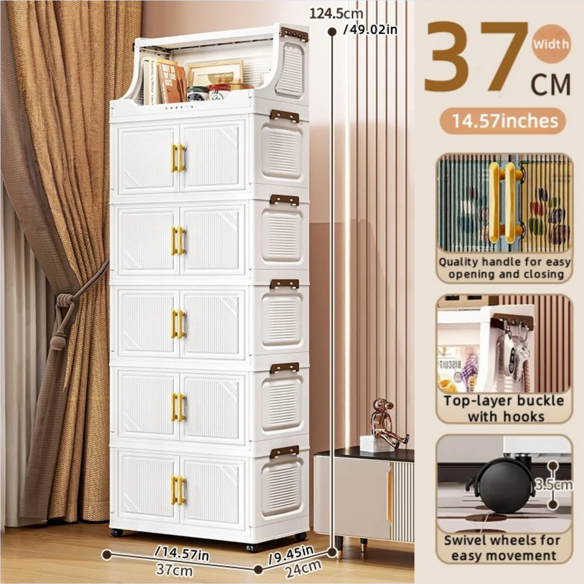 Foldable Double-Door Storage Cabinet,Large Capacity Space-Saving Mobile Organizer for Bedroom&Living Room（Clothes, Toys&Snacks） Oasis Select 6 Tiers White