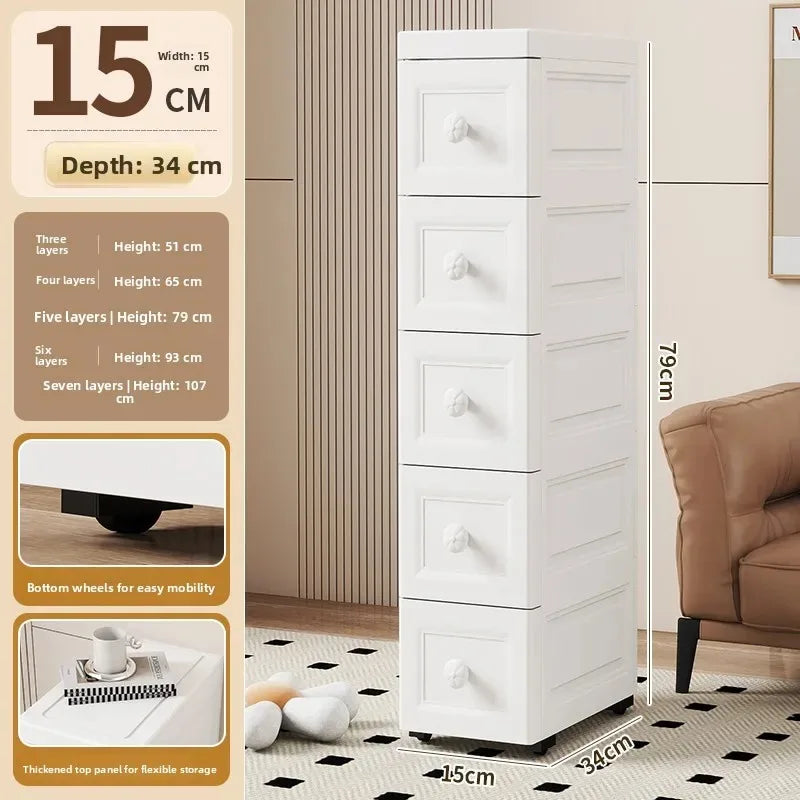 Narrow Storage Box for Kitchen Batoom Organizer Slim storage bin Home utility Closet elf PP Material Versatile Use Oasis Select 15cm White 4 Layers
