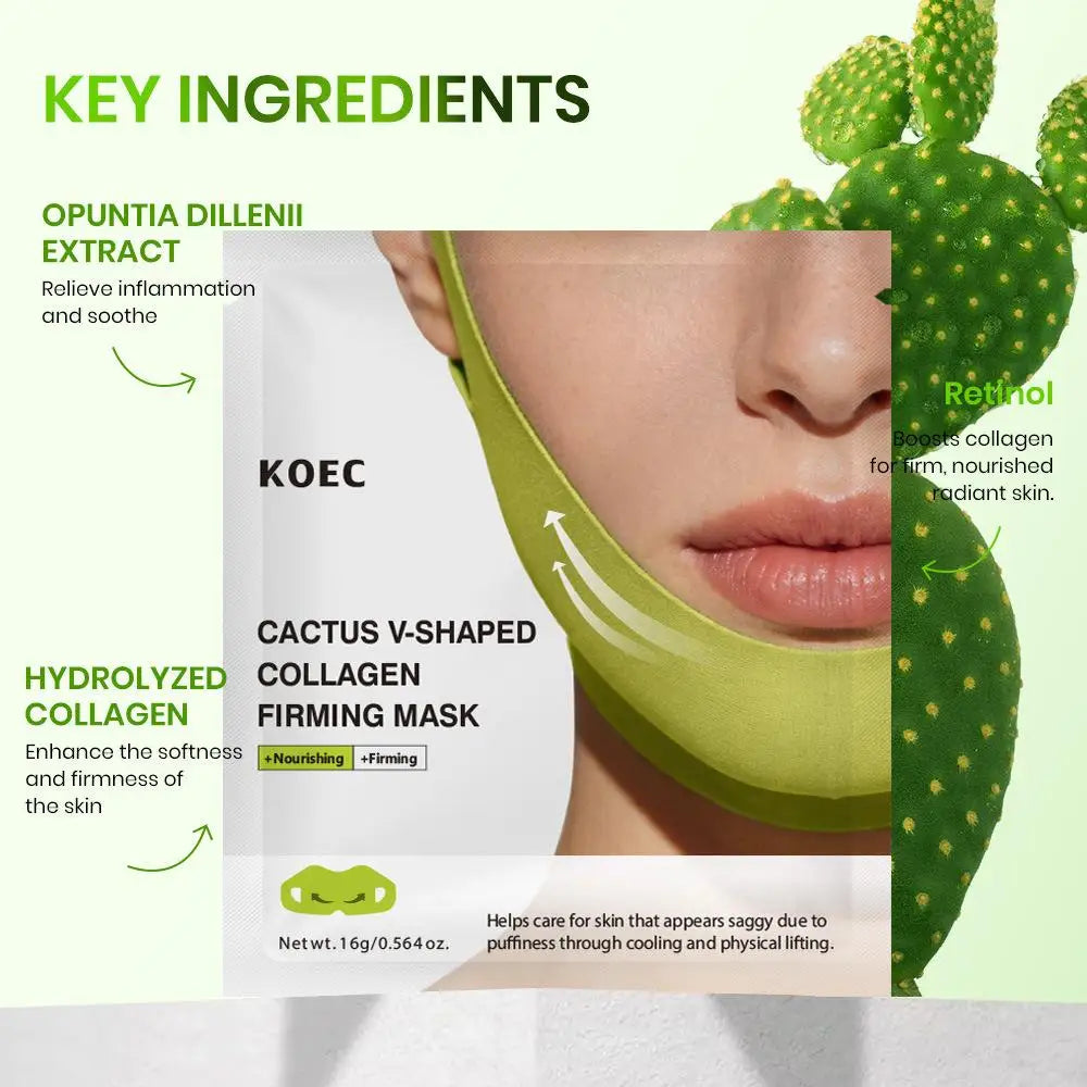 Cactus Collagen V-Shape Firming Mask 4-Pack | Jawline Sculpt Collagen Face Mask Oasis Select