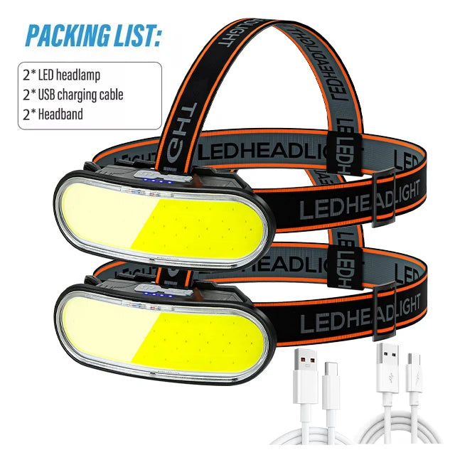KDULIT COB Floodlight Headlamp USB Rechargeable Head Lamp Waterproof for Outdoor Camping Fishing Hunting Adventure Headlight Oasis Select 2pcs