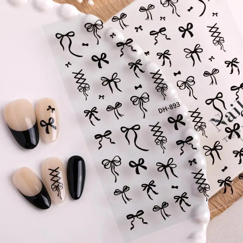 SUSU 1PC Bow Nail Art Stickers 3D Cute Red Pink Black Bowknot Nail Charms Foils Gold Laser Effect Bow Manicure Decor Oasis Select