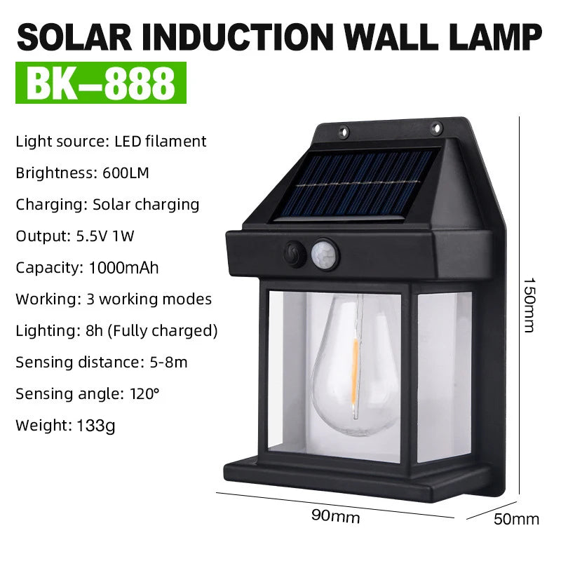 LED Solar Light Waterproof Wall Lamp Motion Sensor Courtyard Garden Lighting Decoration Sunlight Solar Power Yard Tungsten Lamp Oasis Select Black 3PCS