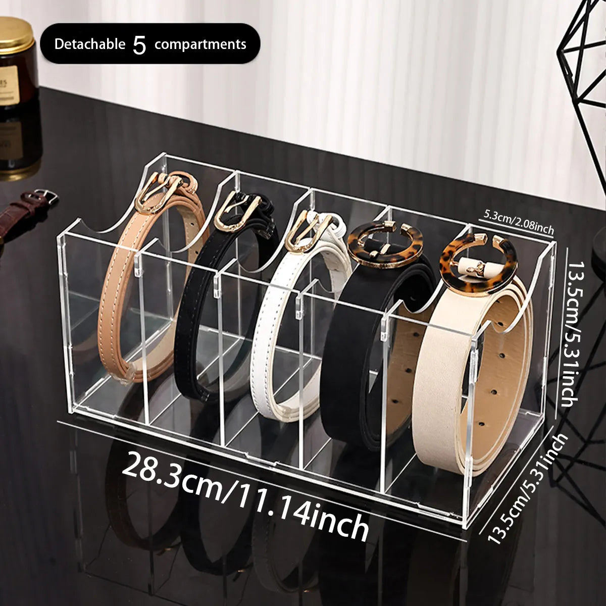 1pc Transparent belt storage box, assembled version, suitable for belts, ties, neckties, wardrobe organizing and storage rack Oasis Select Detachable -5 grids