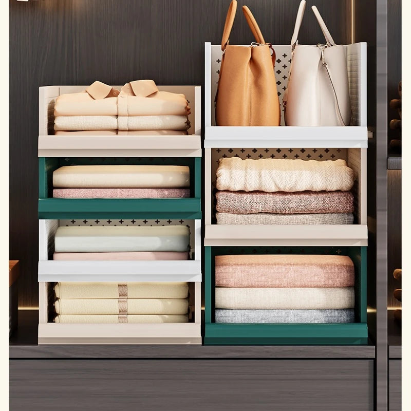 Drawer type clothes clothing storage box foldable pull-out wardrobe layered baffle pull basket layered pants storage box Oasis Select
