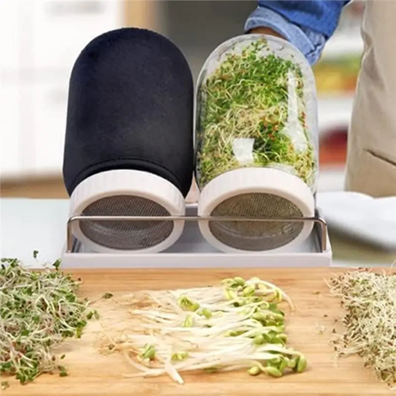 2026-WISH Sprouting Kit For Growing Broccoli, Alfalfa- Includes 2 Wide Mouth Quart Jars With Screen Lids, 32 Oz, Stand And Brush Oasis Select