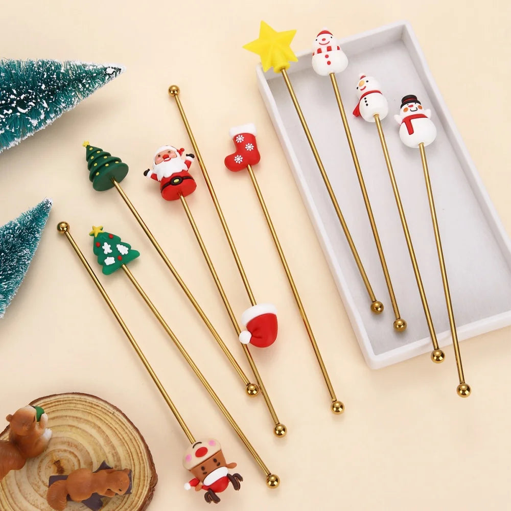 1Pcs Stainless Steel Stirring Sticks Christmas Decorative Drink Stirrers for Coffee Tea and Cocktail for Party and Bar Use Oasis Select