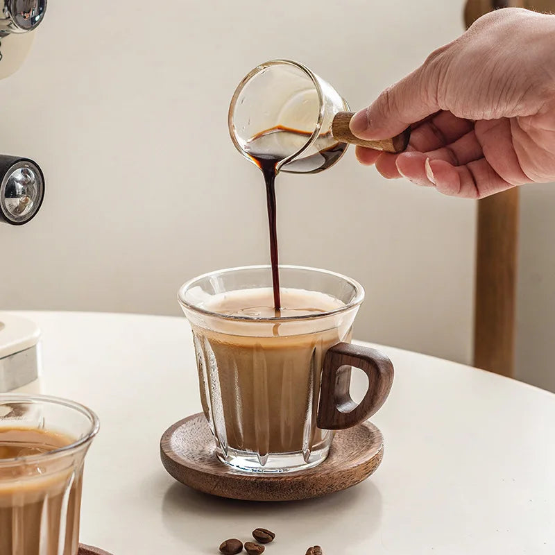 Glass Coffee Cup Set with Coaster, Milk Cup, Tea Cup, Latte Cup, for Cafes, Home Use, Restaurants, Coffee Bar Accessories Oasis Select