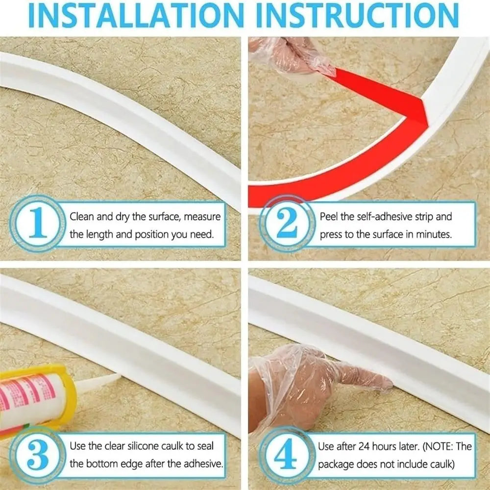 Collapsible Shower Water Dam Waterproof Dry and Wet Separation Water Barrier Strip Self Adhesive Shower Guards Bathroom Kitchen Oasis Select
