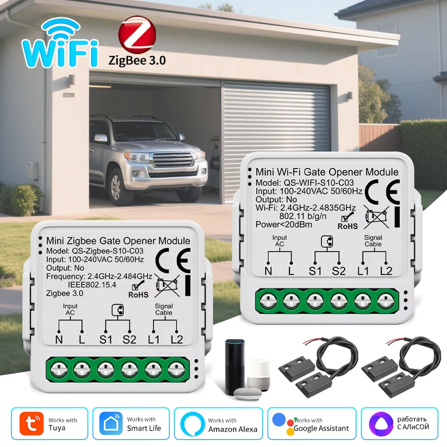 Tuya WiFi Zigbee Smart Garage Door Switch AC 100-240V Mini Gate Opener Module APP Connection and Timing Alexa Voice Control Oasis Select