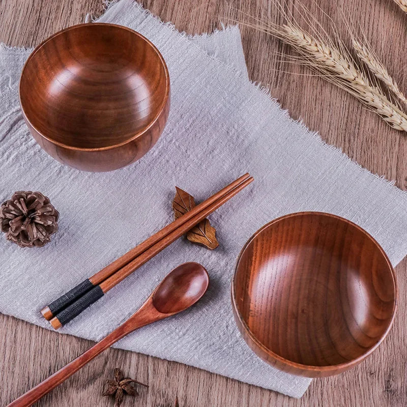 Japanese Style Acacia Wooden Bowl for Children's Dining Anti DropBowl Exclusive Wooden Bowl Retro Home Tableware Set Salad Bowl Oasis Select