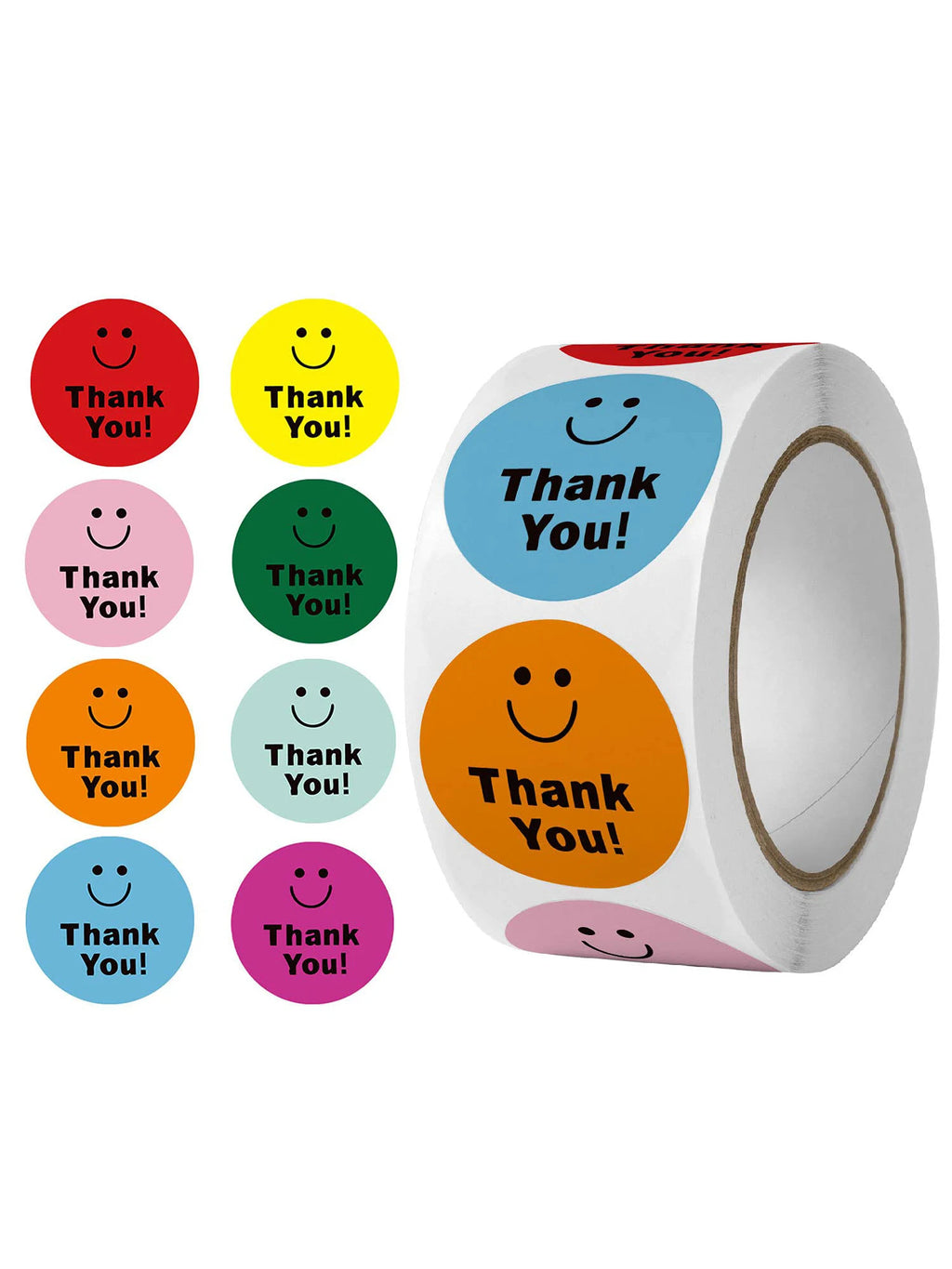 500 Pcs Thank You Stickers 8 Designs Colorful Smiley 1 Inch Thank You Stickers for Packaging Thank You Stickers for Baking Oasis Select 500pcs