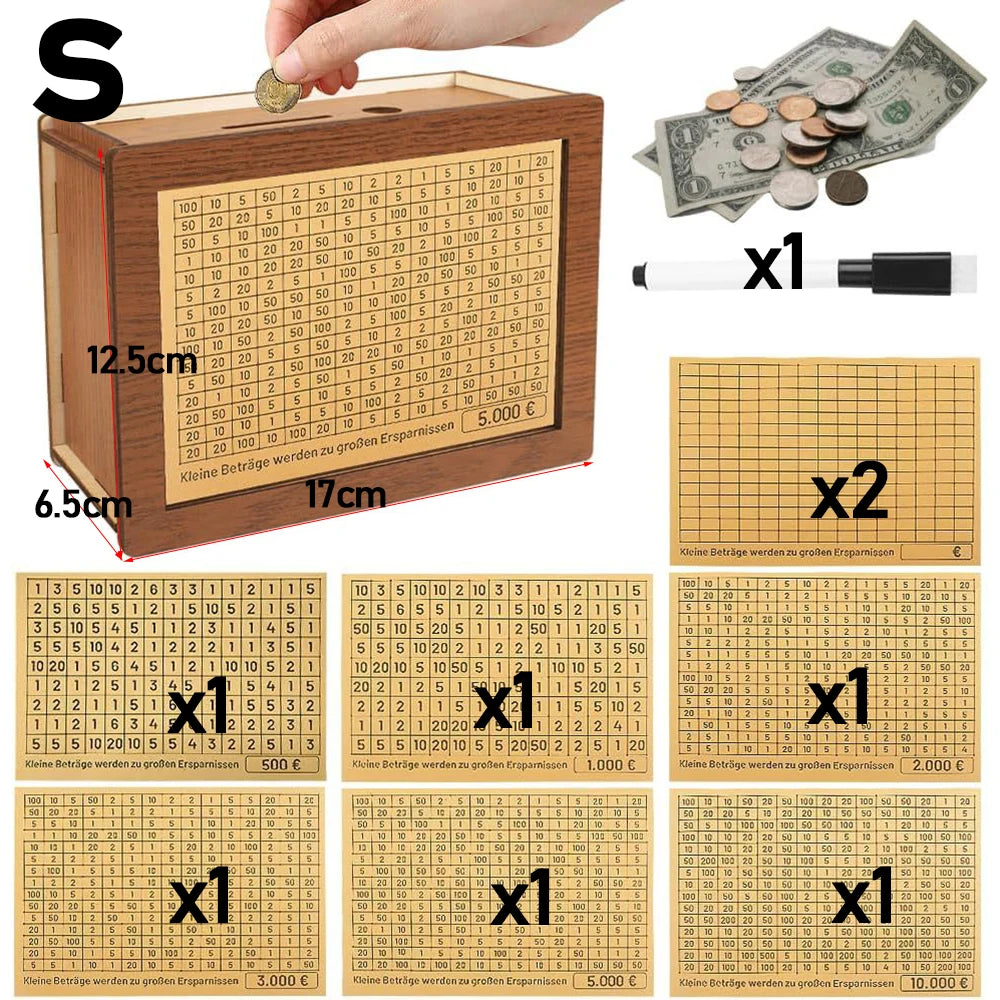 1000/2000/3000/5000/10000 Euro Money Box Piggy Bank Wood Money Bank Reusable Money Box with Saving Goal and Numbers Boxes Oasis Select 8PC S