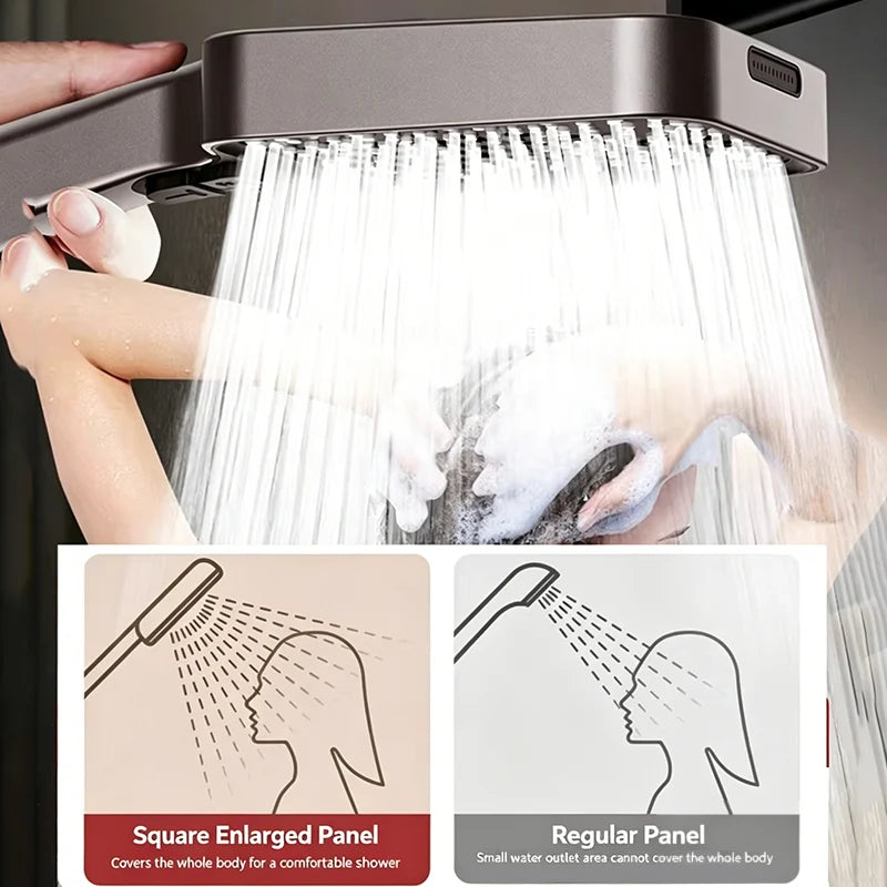 4-Mode Square Handheld Showerhead – High Pressure & Rainfall