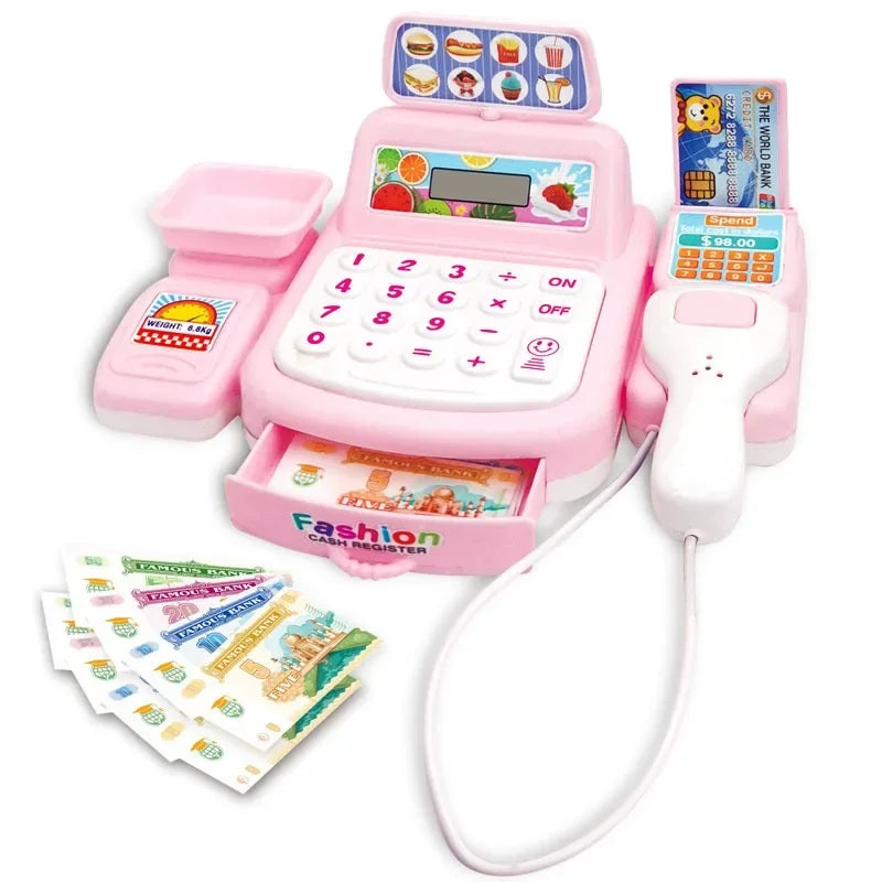Simulation Shopping Cash House Toys Electronic Game Lighting and Sound Effects Supermarket Cashier Toys Toy for Kids Girl Gifts Oasis Select Pink