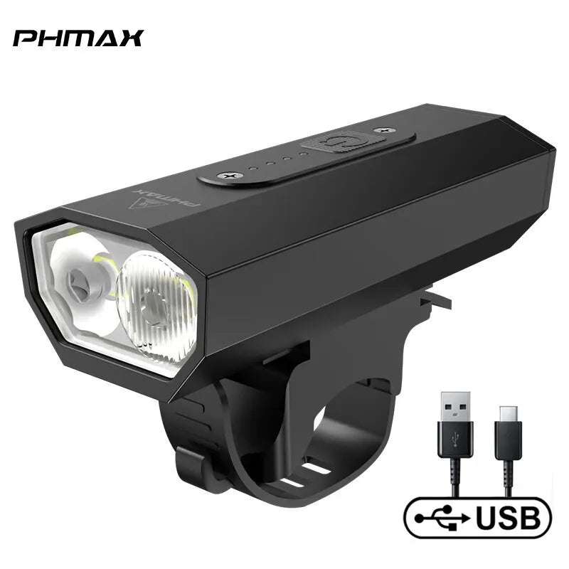 PHMAX Front Bicycle Light Led 2400mAh MTB Bicycle Headlight Aluminum Shell Rechargeable Bike Lamp with 6 Light Modes Oasis Select