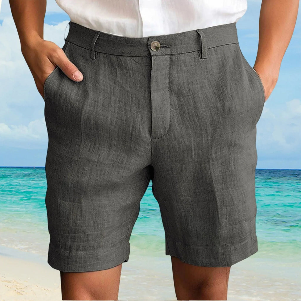 Summer Cotton Linen Shorts for Men Solid Casual Button Pocket Beach Shorts Men's Comfortable Simple Vacation Leiture Pants Oasis Select Dark Gray XL
