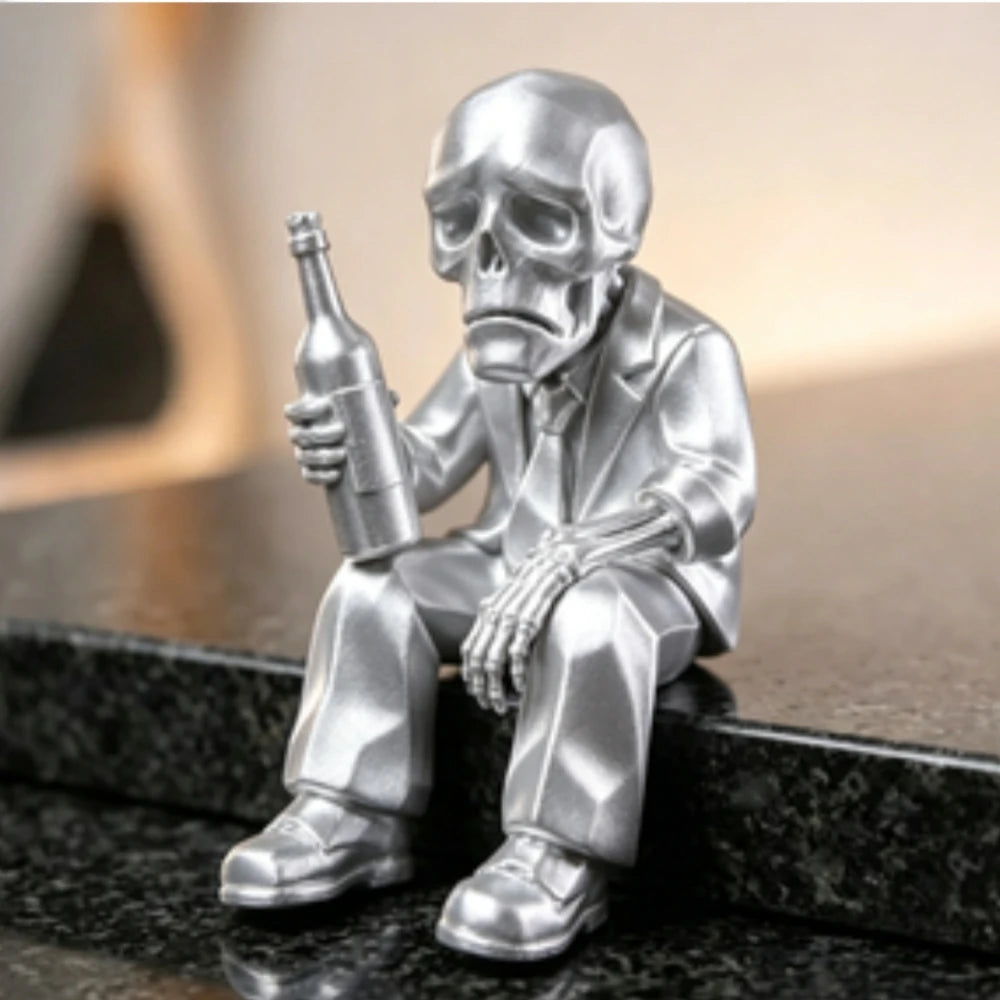 Drunk Skeleton Shelf Sitter FigurineDIY Office Humor Ornament Decor Desktop Monitor Gothic Desktop Companion Decor Humorous Gift Oasis Select Drinking Skeleton 3