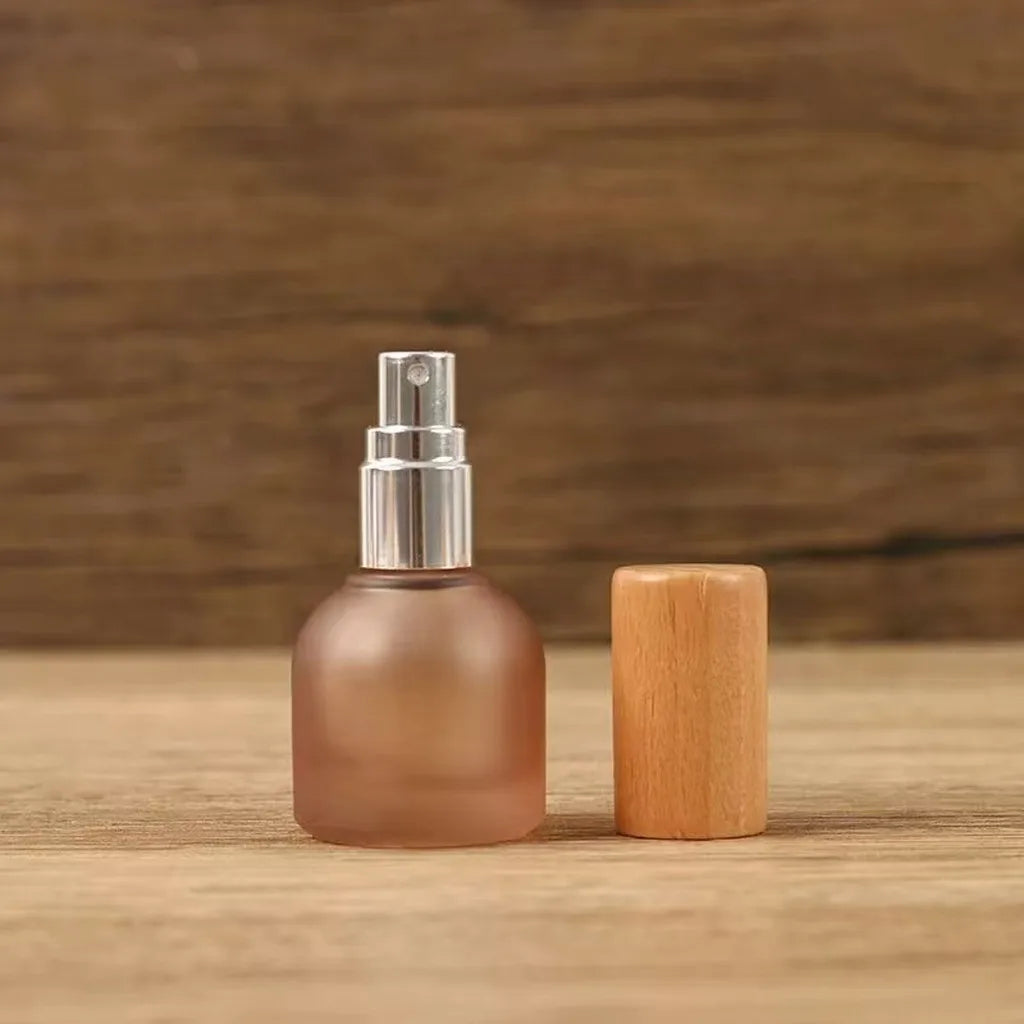 10ml Refillable Perfume Bottle Frosted Glass Spray Bottle Portable Empty Perfume Bottles With Wooden Cap for Travel Storage Oasis Select Brown