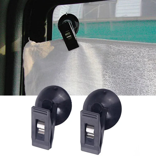 1 Pair Car Interior Window Clip Mount Black Suction Cap Clip Plastic Sucker Removable Holder For Sunshade Curtain Towel Ticket Oasis Select
