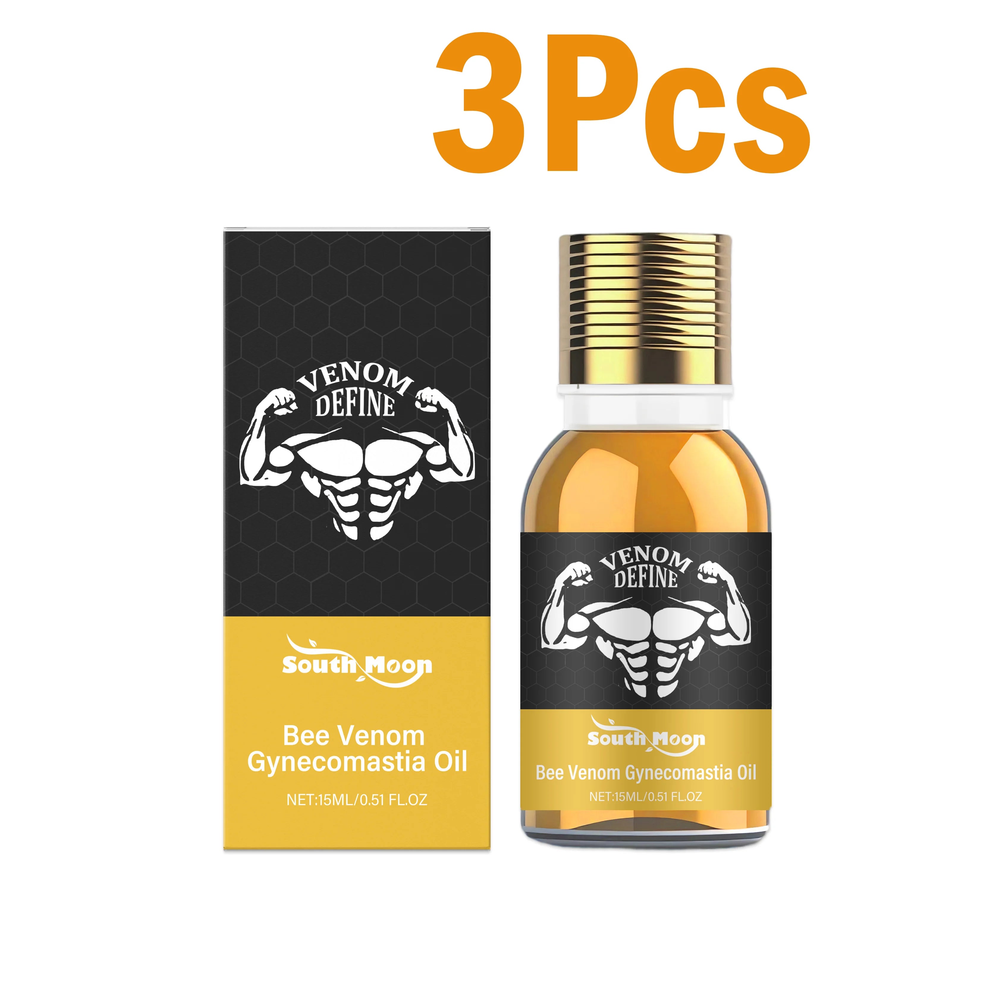 Men's Bee Venom Gynecomastia Oil Chest Firming Sculpting Cooling & Non-Greasy Chest Shaping Massage Oil for Men Skin Care Oasis Select 3 x 15ml Boxed
