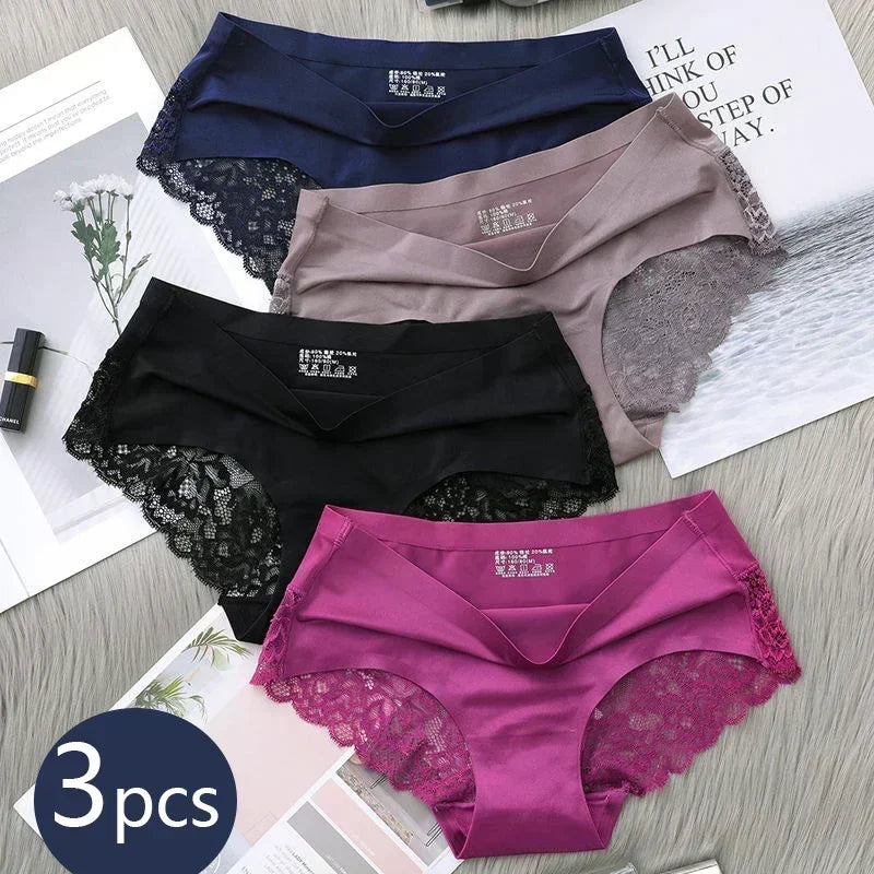 3PCS New Seamless Women Comfort Lace Briefs Hollow Out Panties Set Underwear Low Rise Female Sport Panty Soft Lady Lingerie Oasis Select