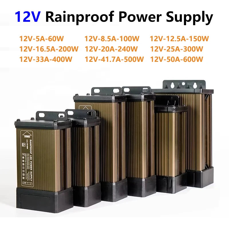 12V Rainproof Power Supply Transformer AC 220V TO DC 12V 60W 100W 150W 200W 240W 300W 400W 500W 700W Outdoor Power Supply Oasis Select 12V-8.5A-100W