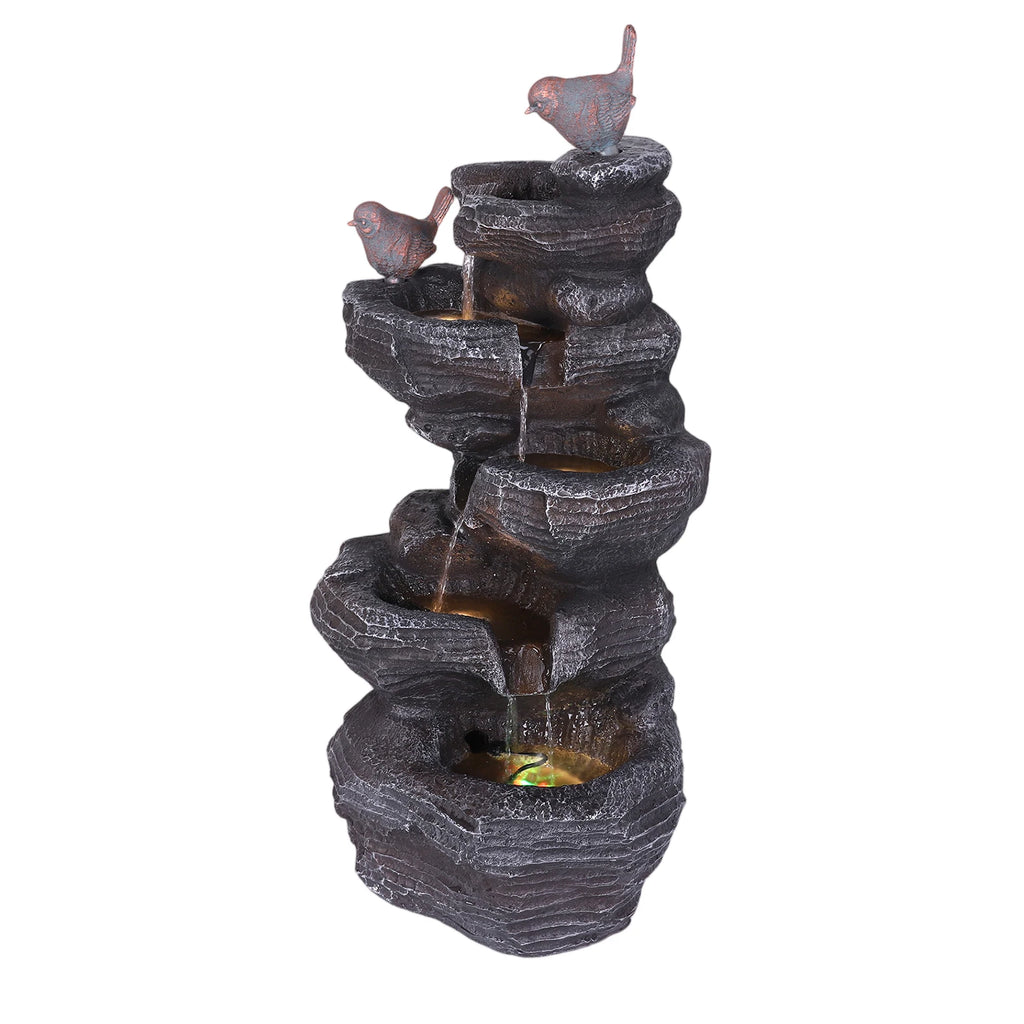 Cascading Rock Water Fountain with LED Lights Resin Stone Imitation Waterfall Tabletop Water Fountain Home Art Decor Oasis Select