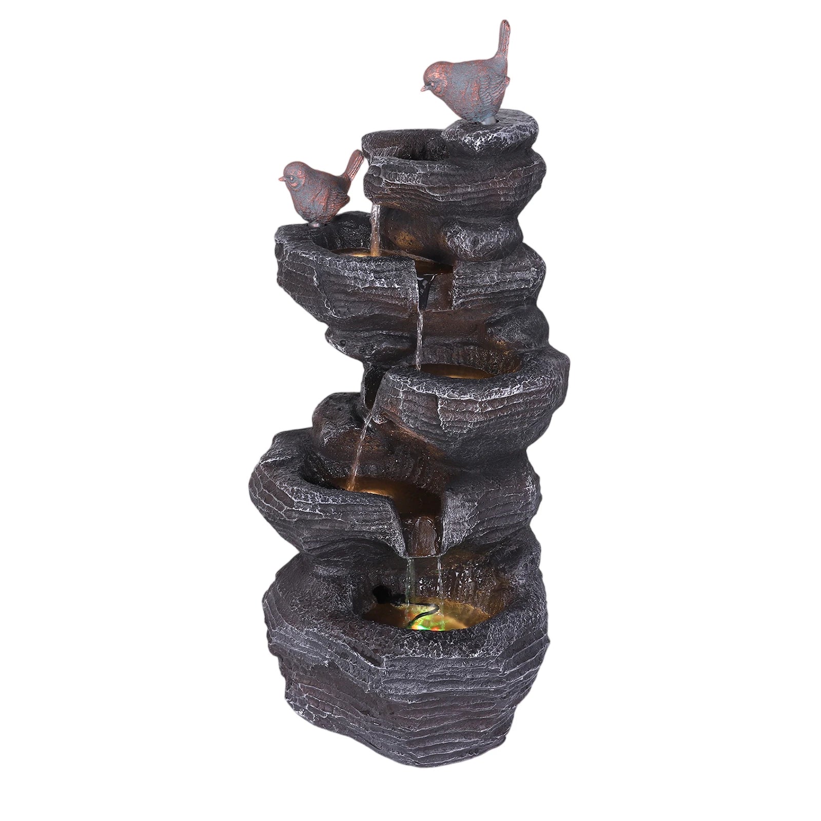 Cascading Rock Water Fountain with LED Lights Resin Stone Imitation Waterfall Tabletop Water Fountain Home Art Decor Oasis Select