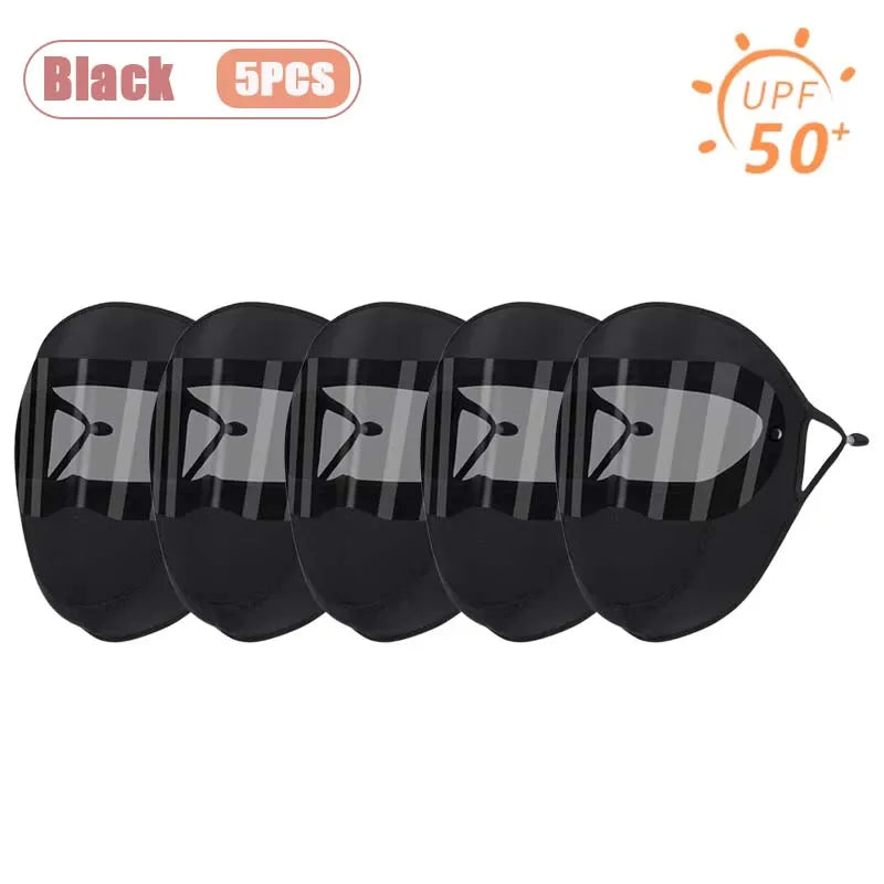 Dustproof Face Mask with Breathing Hole and Goggles Cycling Sun Protection Full Face Cover Ear Loop UV Shield for Outdoor Sports Oasis Select Black-5PCS