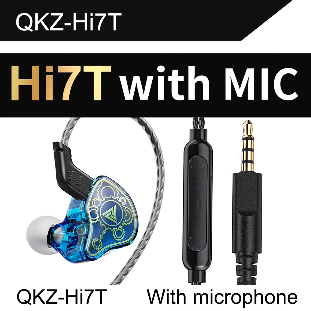 Original QKZ Hi7T In-ear Earphones Professional Dynamic Driver HiFi Acoustios Mointor Music Game Headset 3.5MM AUX With MIC Oasis Select Blue