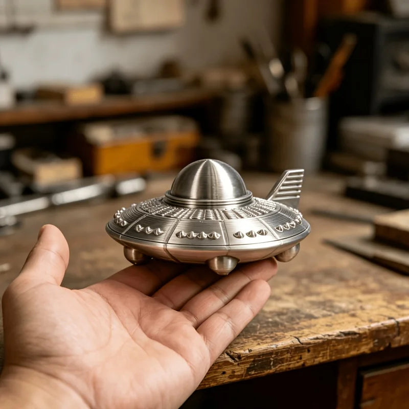 Retro Metal Style UFO Figurines 3D Printed Sci-Fi Alien Spaceship Desk Ornaments for Space Enthusiasts Home Office Bedroom Decor Oasis Select