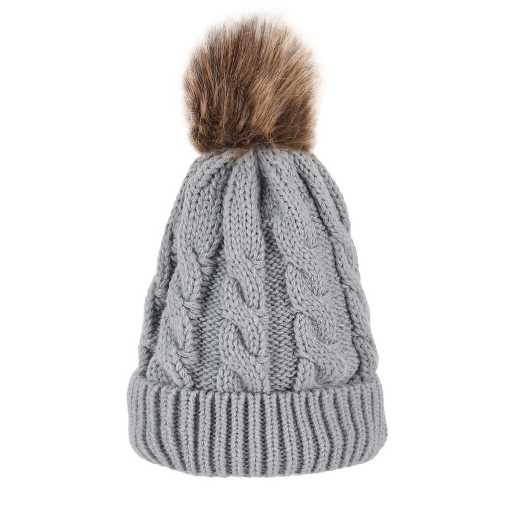 Fried Dough Twists Knitted Hat Hair Ball European and American Adult Warm Hat Parent Child Set Hat Wool Hat unlined Oasis Select GRAY