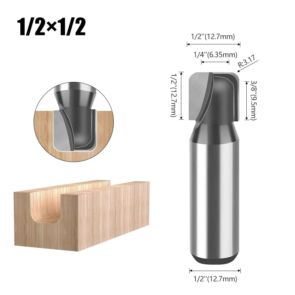 Grooving Curved Line Molding Double Arc Round Bottom Wood Router Bit 1/2 Inch Shank Milling Cutter For Trimmer Engraving Machine Oasis Select 0.5inx12.7mm