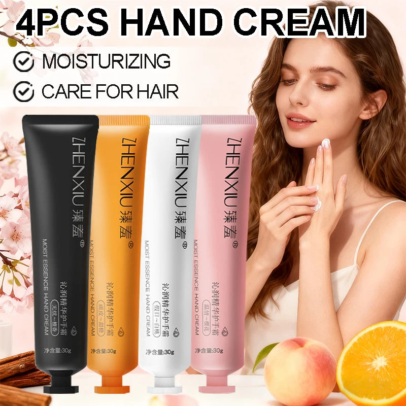 4PCS sandalwood, cherry blossoms, white peaches, sweet orange hand cream, dry and cracked hand care, moisturizing Oasis Select