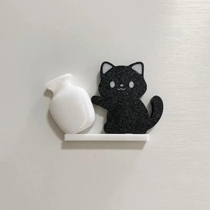 Cat Pushing Vase Refrigerator Magnets Home Decor Fridge Magnet Cat Whisker Collection Memorial Box Home Office Decor For Gift Oasis Select A1