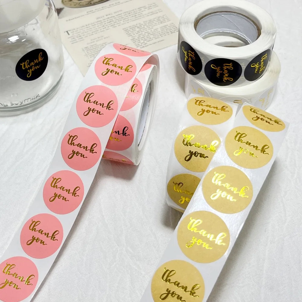 500 pcs/roll 1 inch hot stamping thank you stickers for gift wrapping, envelope sealing, corporate office supplies, Diy decorati Oasis Select