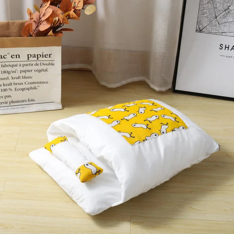 Cat Nest Winter Warm Cat Sleeping Bag Fully Enclosed Kitten House Deep Sleep Cat Quilt Japanese Style Quilt Dog House Oasis Select YELLOW M