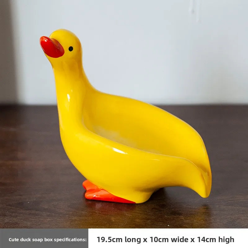 1pc Cute Duck Ceramic Soap Dish Decorative Soap Holder Craft Ornament Bathroom Counter Washroom Daily Storage Decor Accessory Oasis Select D
