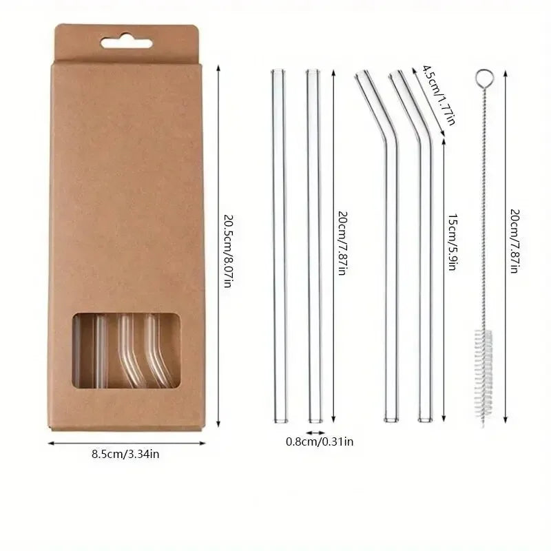 Reusable Heat Resistant Glass Straws Set of 4 + Brush Glass Drinking Straws Oasis Select