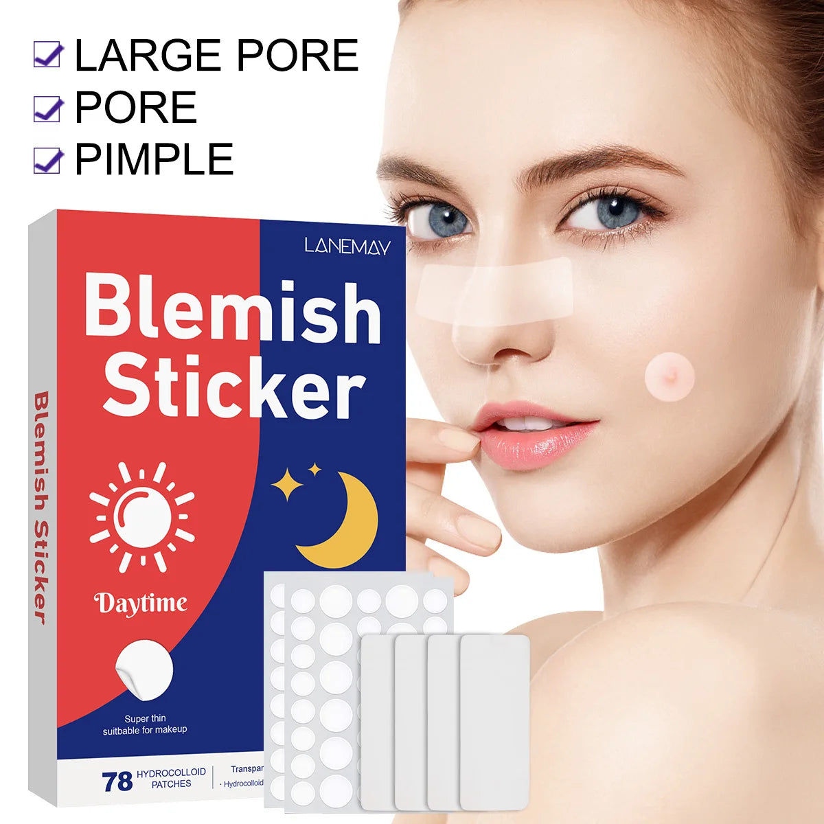 78-Piece Hydrocolloid Pimple Patches – Day & Night, 2 Sizes