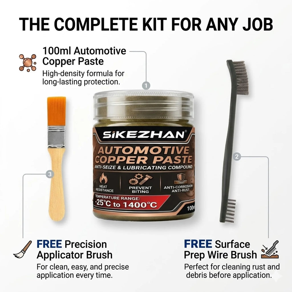 High Temperature 1400°C Copper Anti-Seize Grease Lubricant for Auto Brake Exhaust Spark Plug Bolt with Applicator Brushes Repair Oasis Select